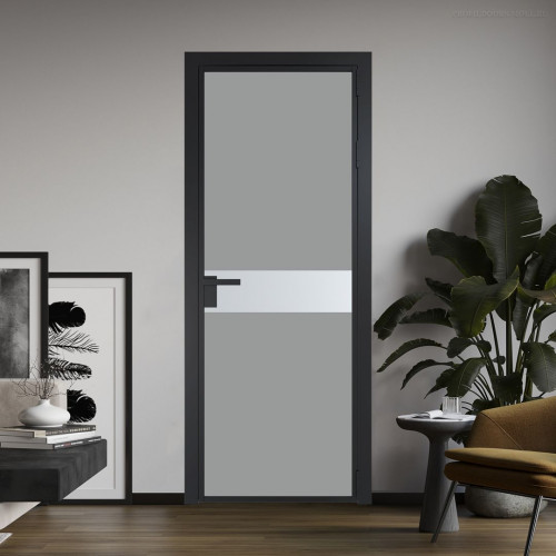 Межкомнатная дверь ProfilDoors 6 AG стекло Монохром серый триплекс цвет профиля Черный матовый вставка Вайт