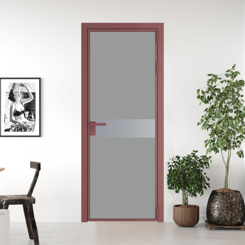 Межкомнатная дверь ProfilDoors 6 AG стекло Монохром серый триплекс цвет профиля Красный антрацит вставка Смоки