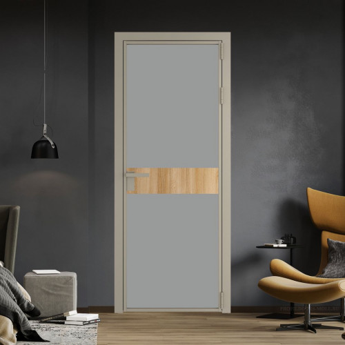 Межкомнатная дверь ProfilDoors 6 AG стекло Монохром серый триплекс цвет профиля Никель матовый вставка Дуб Карамель