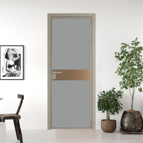 Межкомнатная дверь ProfilDoors 6 AG стекло Монохром серый триплекс цвет профиля Никель матовый вставка Перламутр золото