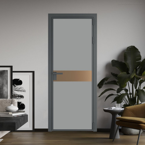 Межкомнатная дверь ProfilDoors 6 AG стекло Монохром серый триплекс цвет профиля Серая ночь вставка Перламутр золото
