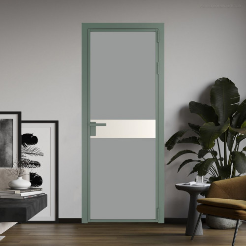 Межкомнатная дверь ProfilDoors 6 AG стекло Монохром серый триплекс цвет профиля Зеленый воск вставка Перламутр белый