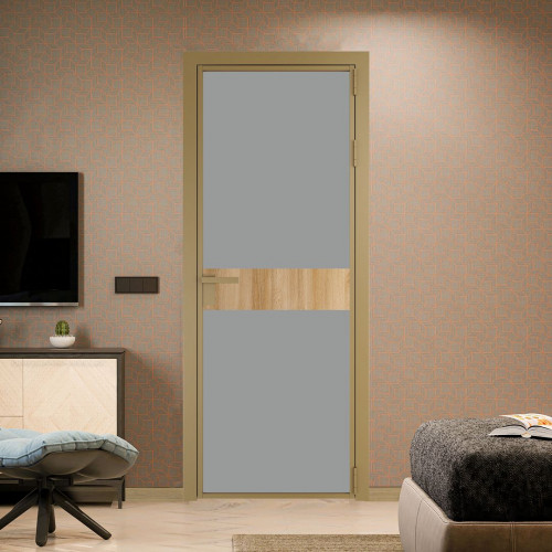 Межкомнатная дверь ProfilDoors 6 AG стекло Монохром серый триплекс цвет профиля Золото вставка Дуб Карамель