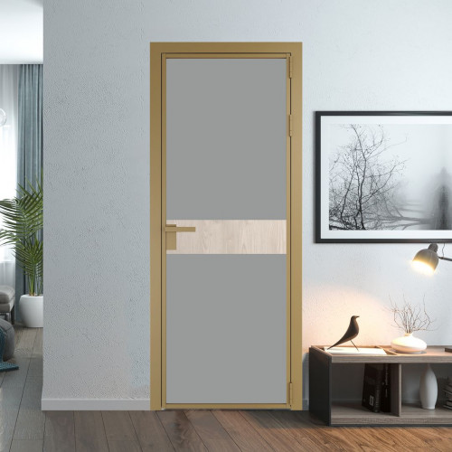 Межкомнатная дверь ProfilDoors 6 AG стекло Монохром серый триплекс цвет профиля Золото вставка Каштан светлый