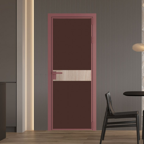Межкомнатная дверь ProfilDoors 6 AG стекло Монохром шоколад триплекс цвет профиля Красный антрацит вставка Дуб Сонома