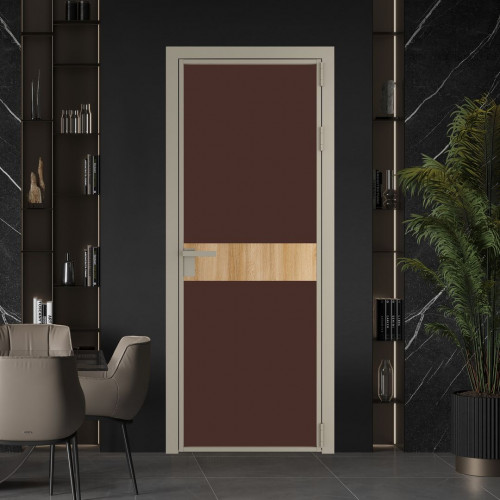 Межкомнатная дверь ProfilDoors 6 AG стекло Монохром шоколад триплекс цвет профиля Никель матовый вставка Дуб Карамель