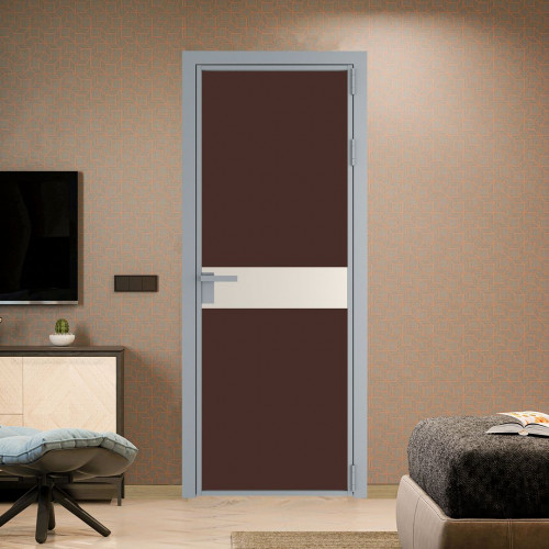 Межкомнатная дверь ProfilDoors 6 AG стекло Монохром шоколад триплекс цвет профиля Серебро вставка Кремовая Магнолия