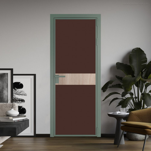 Межкомнатная дверь ProfilDoors 6 AG стекло Монохром шоколад триплекс цвет профиля Зеленый воск вставка Дуб Сонома