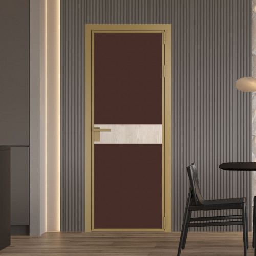 Межкомнатная дверь ProfilDoors 6 AG стекло Монохром шоколад триплекс цвет профиля Золото вставка Каштан светлый