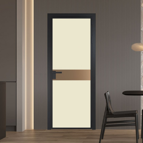 Межкомнатная дверь ProfilDoors 6 AG стекло Монохром жемчуг триплекс цвет профиля Черный матовый вставка Перламутр золото