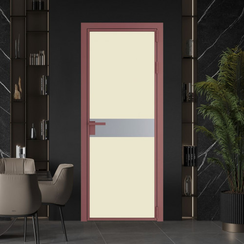 Межкомнатная дверь ProfilDoors 6 AG стекло Монохром жемчуг триплекс цвет профиля Красный антрацит вставка Смоки