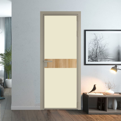 Межкомнатная дверь ProfilDoors 6 AG стекло Монохром жемчуг триплекс цвет профиля Никель матовый вставка Дуб Карамель