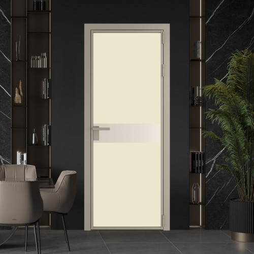 Межкомнатная дверь ProfilDoors 6 AG стекло Монохром жемчуг триплекс цвет профиля Никель матовый вставка Кремовая Магнолия