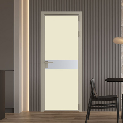 Межкомнатная дверь ProfilDoors 6 AG стекло Монохром жемчуг триплекс цвет профиля Никель матовый вставка Лайт Грей