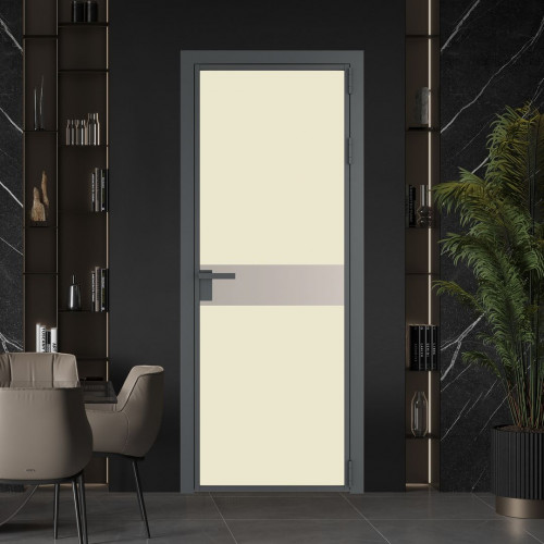 Межкомнатная дверь ProfilDoors 6 AG стекло Монохром жемчуг триплекс цвет профиля Серая ночь вставка Сэнд