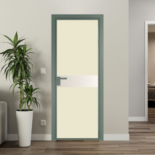 Межкомнатная дверь ProfilDoors 6 AG стекло Монохром жемчуг триплекс цвет профиля Зеленый воск вставка Перламутр белый