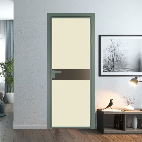 Межкомнатная дверь ProfilDoors 6 AG стекло Монохром жемчуг триплекс цвет профиля Зеленый воск вставка Перламутр бронза