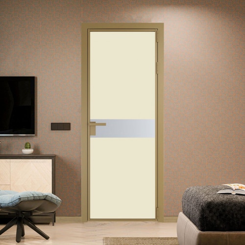 Межкомнатная дверь ProfilDoors 6 AG стекло Монохром жемчуг триплекс цвет профиля Золото вставка Лайт Грей