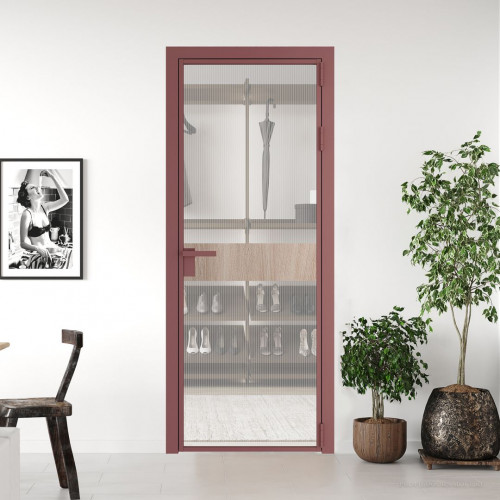 Межкомнатная дверь ProfilDoors 6 AG стекло Мору двухстороннее белое цвет профиля Красный антрацит вставка Дуб Сонома