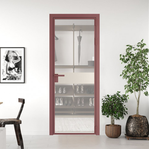 Межкомнатная дверь ProfilDoors 6 AG стекло Мору двухстороннее белое цвет профиля Красный антрацит вставка Кремовая Магнолия