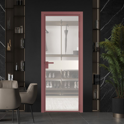 Межкомнатная дверь ProfilDoors 6 AG стекло Мору двухстороннее белое цвет профиля Красный антрацит вставка Перламутр белый