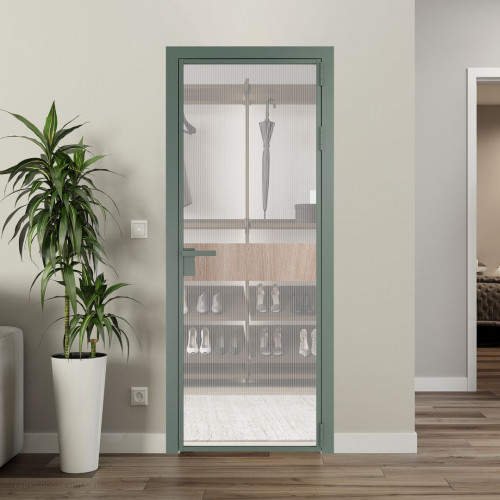 Межкомнатная дверь ProfilDoors 6 AG стекло Мору двухстороннее белое цвет профиля Зеленый воск вставка Дуб Сонома
