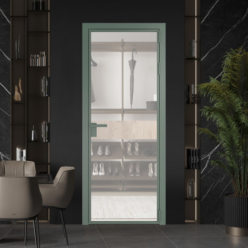 Межкомнатная дверь ProfilDoors 6 AG стекло Мору двухстороннее белое цвет профиля Зеленый воск вставка Каштан светлый