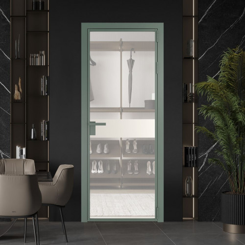 Межкомнатная дверь ProfilDoors 6 AG стекло Мору двухстороннее белое цвет профиля Зеленый воск вставка Перламутр белый