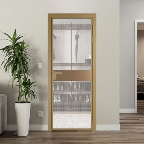 Межкомнатная дверь ProfilDoors 6 AG стекло Мору двухстороннее белое цвет профиля Золото вставка Перламутр золото