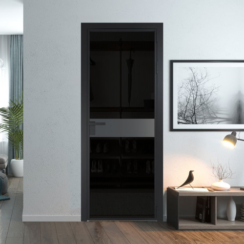 Межкомнатная дверь ProfilDoors 6 AG стекло Мору двухстороннее черное цвет профиля Черный матовый вставка Графит