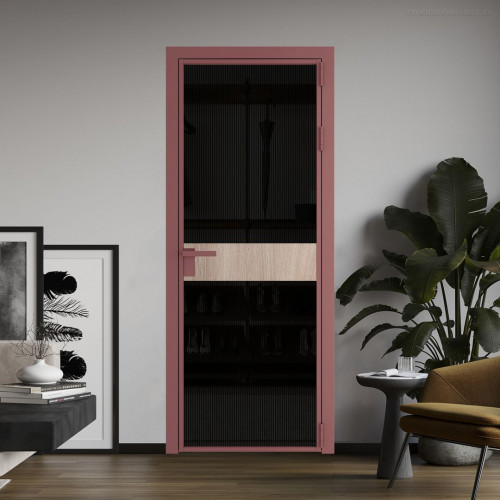 Межкомнатная дверь ProfilDoors 6 AG стекло Мору двухстороннее черное цвет профиля Красный антрацит вставка Дуб Сонома