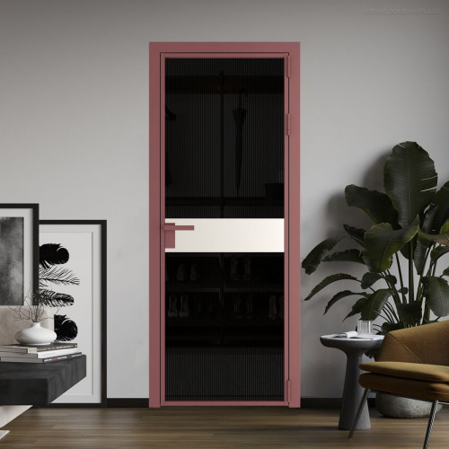 Межкомнатная дверь ProfilDoors 6 AG стекло Мору двухстороннее черное цвет профиля Красный антрацит вставка Перламутр белый