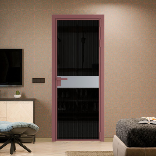 Межкомнатная дверь ProfilDoors 6 AG стекло Мору двухстороннее черное цвет профиля Красный антрацит вставка Смоки
