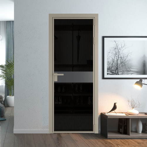 Межкомнатная дверь ProfilDoors 6 AG стекло Мору двухстороннее черное цвет профиля Никель матовый вставка Графит