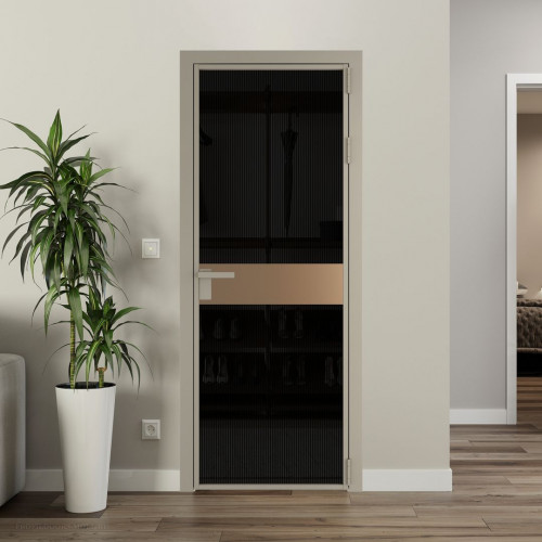 Межкомнатная дверь ProfilDoors 6 AG стекло Мору двухстороннее черное цвет профиля Никель матовый вставка Перламутр золото