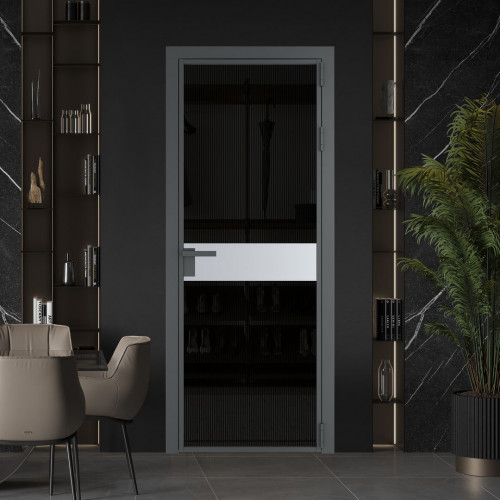 Межкомнатная дверь ProfilDoors 6 AG стекло Мору двухстороннее черное цвет профиля Серая ночь вставка Лайт Грей