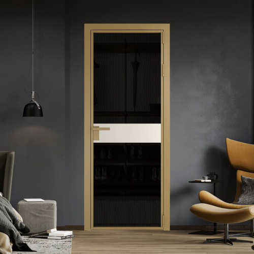 Межкомнатная дверь ProfilDoors 6 AG стекло Мору двухстороннее черное цвет профиля Золото вставка Кремовая Магнолия