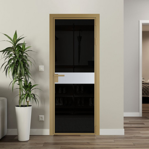 Межкомнатная дверь ProfilDoors 6 AG стекло Мору двухстороннее черное цвет профиля Золото вставка Лайт Грей