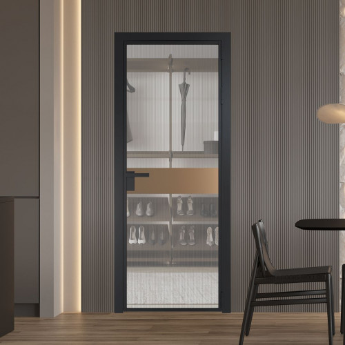 Межкомнатная дверь ProfilDoors 6 AG стекло Мору осветленное цвет профиля Черный матовый вставка Перламутр золото