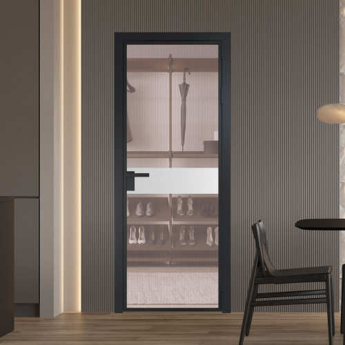 Межкомнатная дверь ProfilDoors 6 AG стекло Мору розовое цвет профиля Черный матовый вставка Крем Вайт