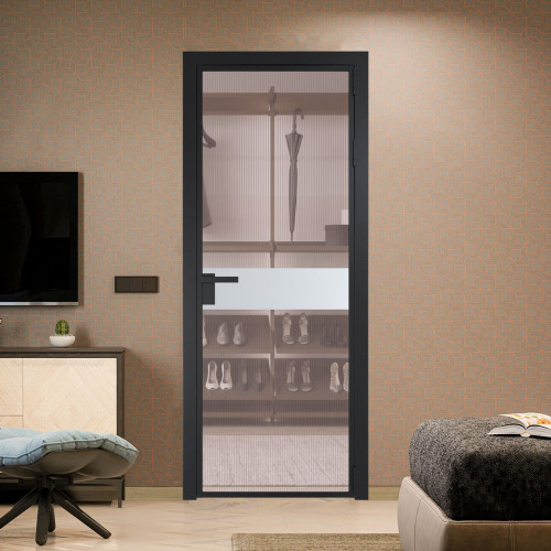 Межкомнатная дверь ProfilDoors 6 AG стекло Мору розовое цвет профиля Черный матовый вставка Вайт