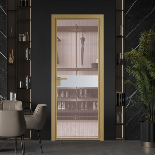 Межкомнатная дверь ProfilDoors 6 AG стекло Мору розовое цвет профиля Золото вставка Лайт Грей