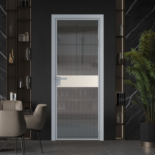 Межкомнатная дверь ProfilDoors 6 AG стекло Мору тонированное цвет профиля Серебро вставка Кремовая Магнолия