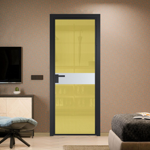 Межкомнатная дверь ProfilDoors 6 AG стекло Мору золото цвет профиля Черный матовый вставка Вайт