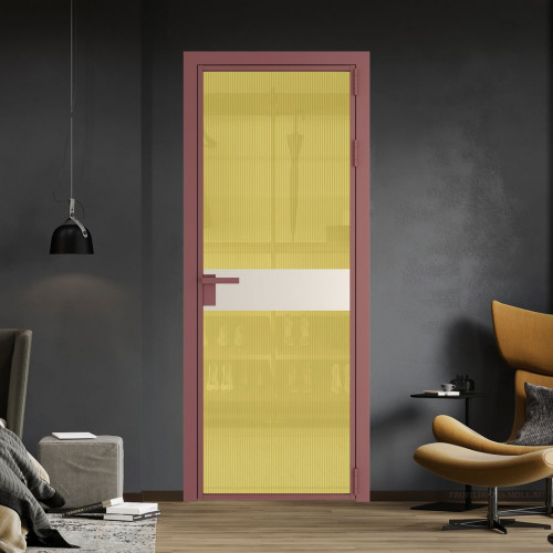 Межкомнатная дверь ProfilDoors 6 AG стекло Мору золото цвет профиля Красный антрацит вставка Кремовая Магнолия