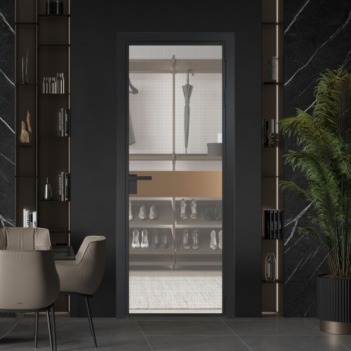 Межкомнатная дверь ProfilDoors 6 AG стекло Рэте цвет профиля Черный матовый вставка Перламутр золото