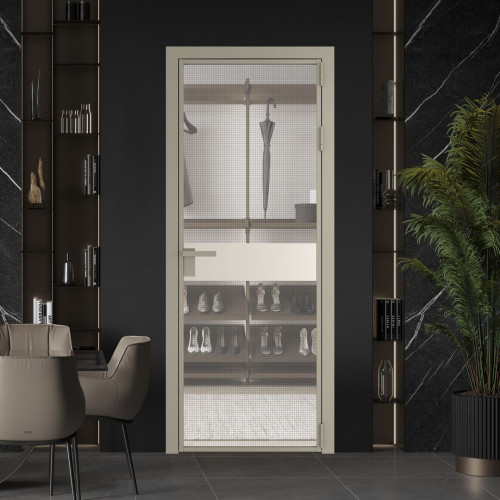 Межкомнатная дверь ProfilDoors 6 AG стекло Рэте цвет профиля Никель матовый вставка Кремовая Магнолия