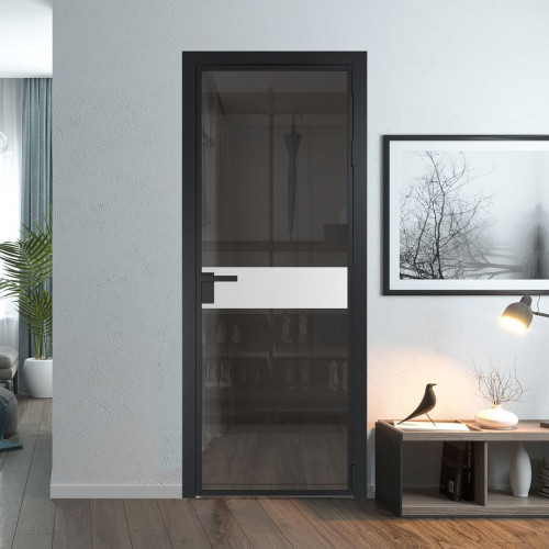 Межкомнатная дверь ProfilDoors 6 AG стекло Тонированное цвет профиля Черный матовый вставка Крем Вайт