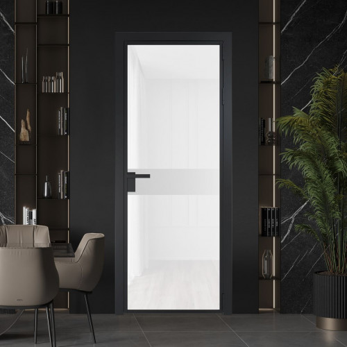 Межкомнатная дверь ProfilDoors 6 AG стекло Триплекс белый цвет профиля Черный матовый вставка Крем Вайт
