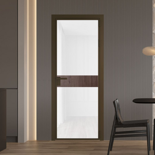 Межкомнатная дверь ProfilDoors 6 AG стекло Триплекс белый цвет профиля Деорэ вставка Дуб Тобакко